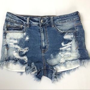 AEO Hi-Rise Shortie Distressed Stretch Jean Shorts